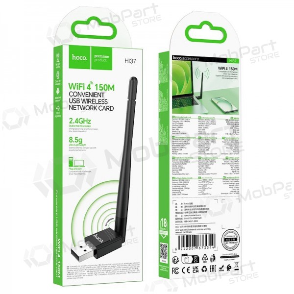 Adaptador USB Wi-Fi Hoco HI37 USB Wi-Fi 4 negro