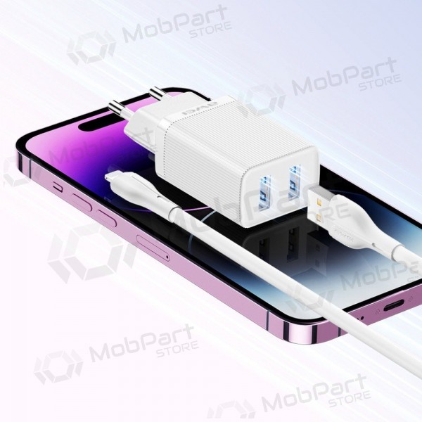 Cargador Awei C15L-EU 2xUSB-A 10W + USB to Lightning cable blanco