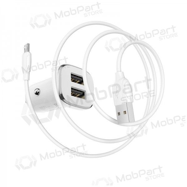Cargador automobilinis Borofone BZ12 USB + microUSB (2.4A) (blanco)