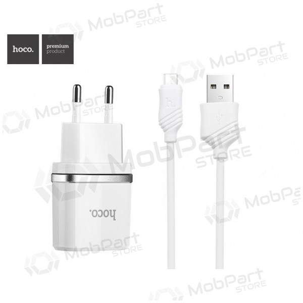 Cargador HOCO C12 Smart Dual USB + Lightning cable (5V 2.4A) (blanco)