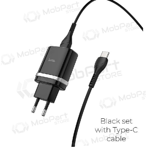 Cargador HOCO C12Q Smart USB + type-C cable (QC3.0) (negro)