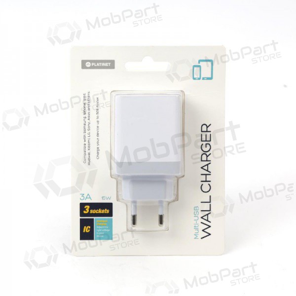 Cargador Platinet QuickCharge 3xUSB (15W 3A) (blanco)