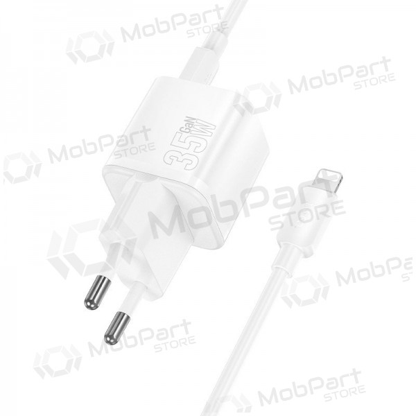 Cargador de teléfono Hoco N66 35 W GaN USB-C + USB-A con cable Lightning de 1 m blanco