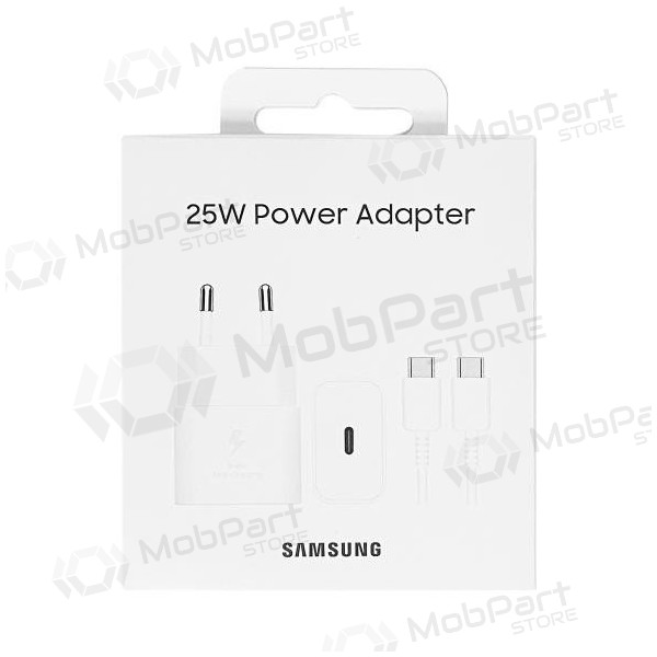 Cargador original Samsung EP-T2510XWEGEU 25W + USB-C cable en el paquete blanco