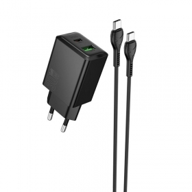 Cargador de teléfono Hoco N71 30 W GaN USB-C + USB-A con cable USB-C de 1 m negro