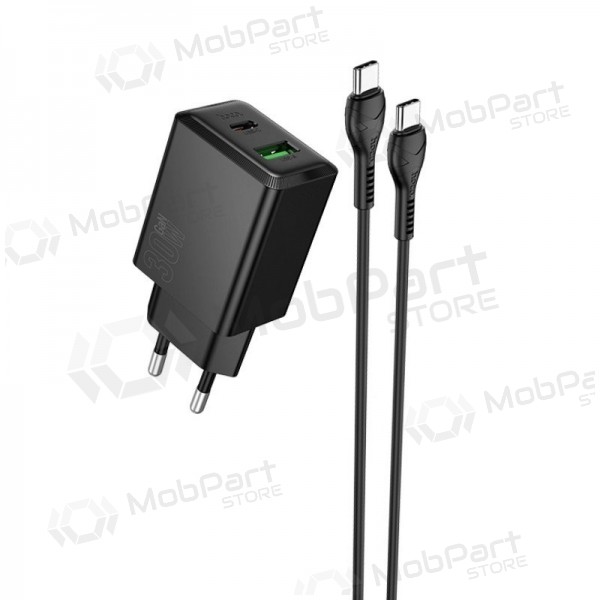 Cargador de teléfono Hoco N71 30 W GaN USB-C + USB-A con cable USB-C de 1 m negro