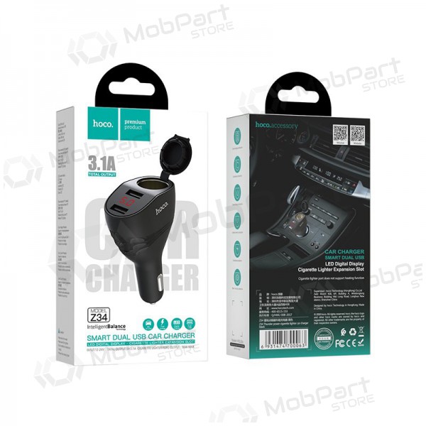 Cargador automobilinis Hoco Z34 x 2 USB (3.1A) (negro)