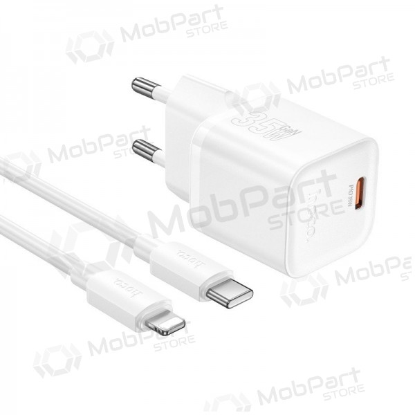 Cargador de teléfono Hoco N66 35 W GaN USB-C + USB-A con cable Lightning de 1 m blanco