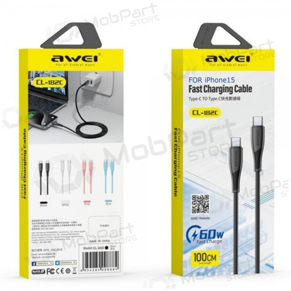 USB cable Awei CL-182C USB-C to USB-C 1.0m blanco