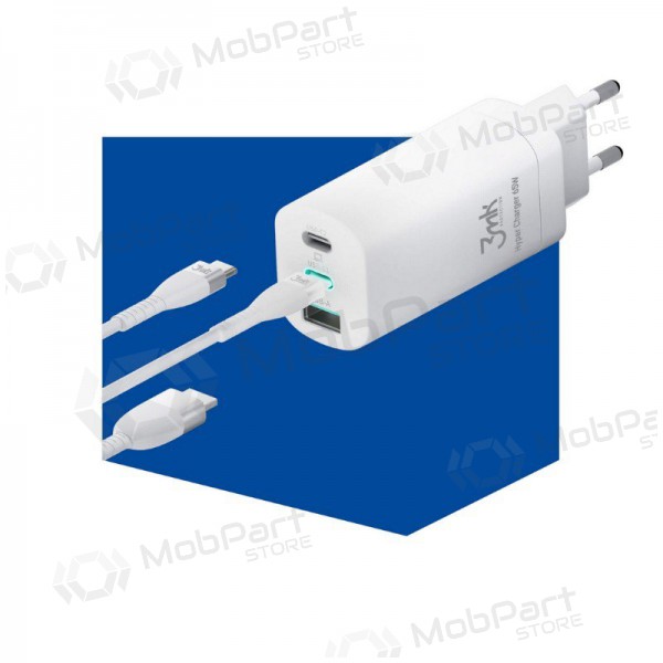 Cargador 3MK HyperCharger 65W 2xUSB-C, 1xUSB-A PD 3.0/QC 4.0 (blanco)