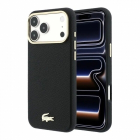 Funda para Apple iPhone 18 Pro - Lacoste PU Leather Champs Elysees Gold Logo MagSafe