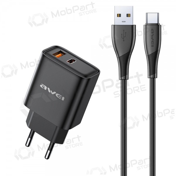 Cargador Awei PD81T-EU USB-A/USB-C + USB to USB-C cable negro