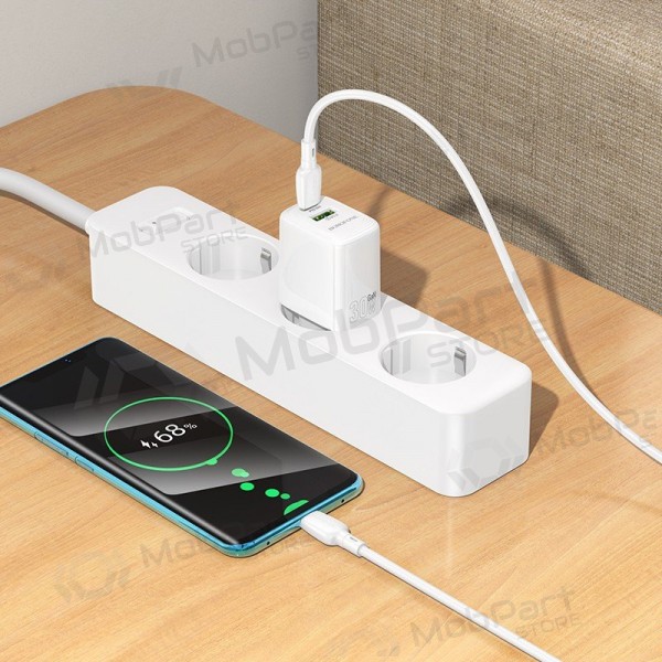 Cargador de teléfono Borofone BN29 30 W USB-C + USB-A con cable USB-C de 1 m blanco