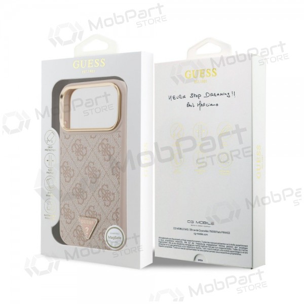Funda para Apple iPhone 18 Pro - Guess PU Leather 4G Strass Triangle Logo Gold Frame MagSafe (rosa)