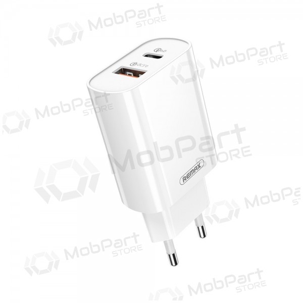 Cargador de teléfono Remax RP-U37 20 W USB-C + USB-A blanco