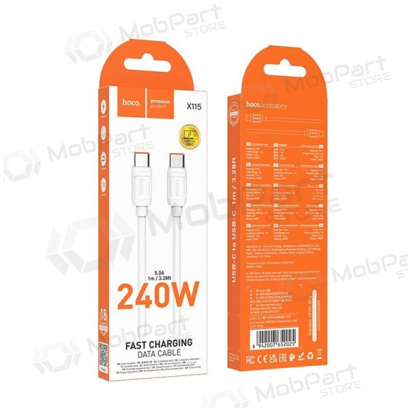 Cable USB-C Hoco X115 USB-C a USB-C 1 m 240 W blanco