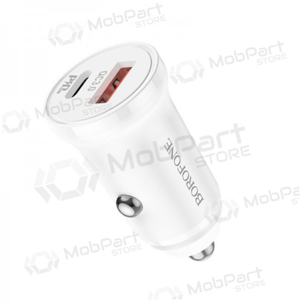 Cargador automobilinis Borofone BZ18A USB-A/Type-C PD20W+QC3.0 (blanco)