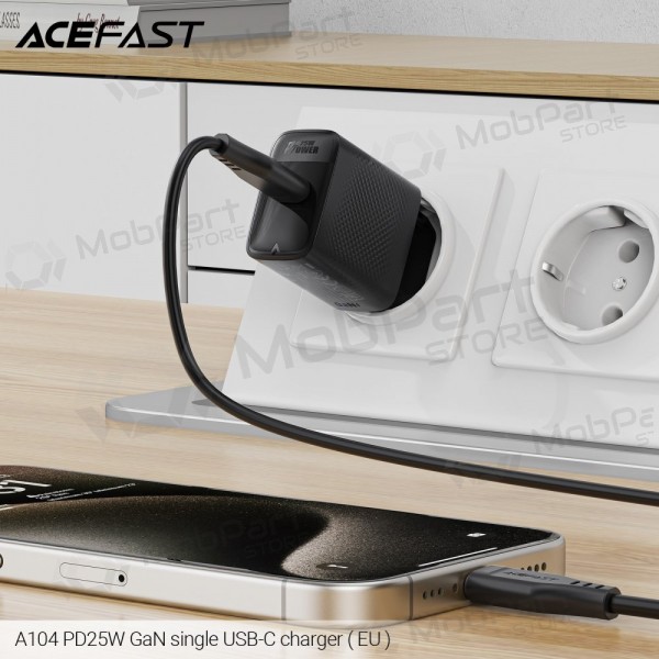 Cargador de teléfono Acefast A104 25 W GaN USB-C negro