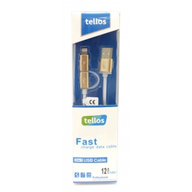 USB cable Tellos TPE 2in1 microUSB - Lightning (dorado) 1.2m