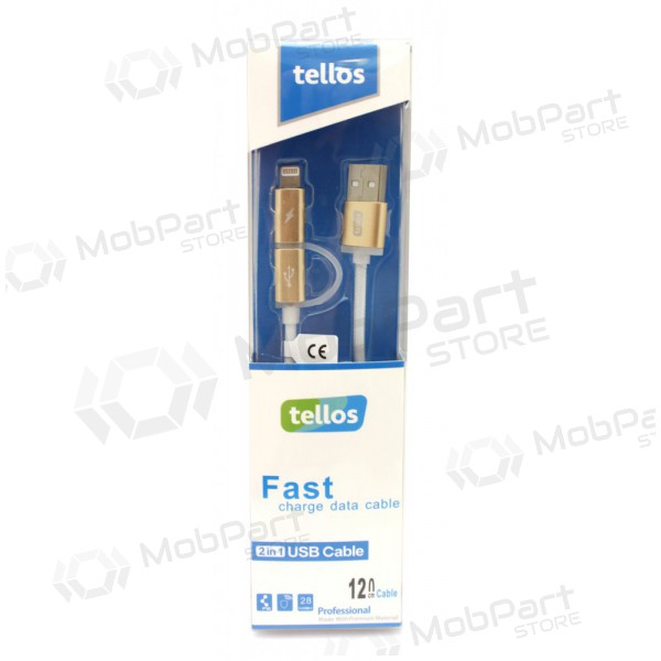 USB cable Tellos TPE 2in1 microUSB - Lightning (dorado) 1.2m