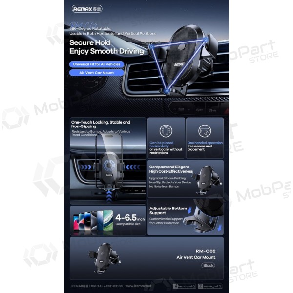 Soporte para teléfono de coche Remax RM-C02 (air vent) negro