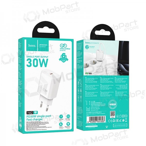 Cargador de teléfono Hoco N62 30 W GaN USB-C blanco