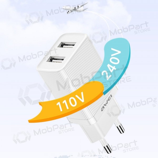 Cargador Awei C15L-EU 2xUSB-A 10W + USB to Lightning cable blanco