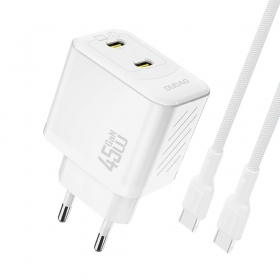 Cargador de teléfono Dudao A28PC 45 W GaN 2x USB-C con cable USB-C de 1 m blanco