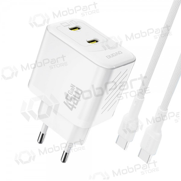 Cargador de teléfono Dudao A28PC 45 W GaN 2x USB-C con cable USB-C de 1 m blanco