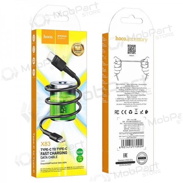 USB cable Hoco X83 60W Type-C to Type-C 1.0m negro