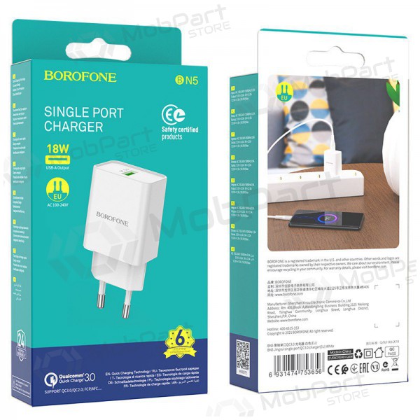 Cargador Borofone BN5 QC 3.0 18W (blanco)