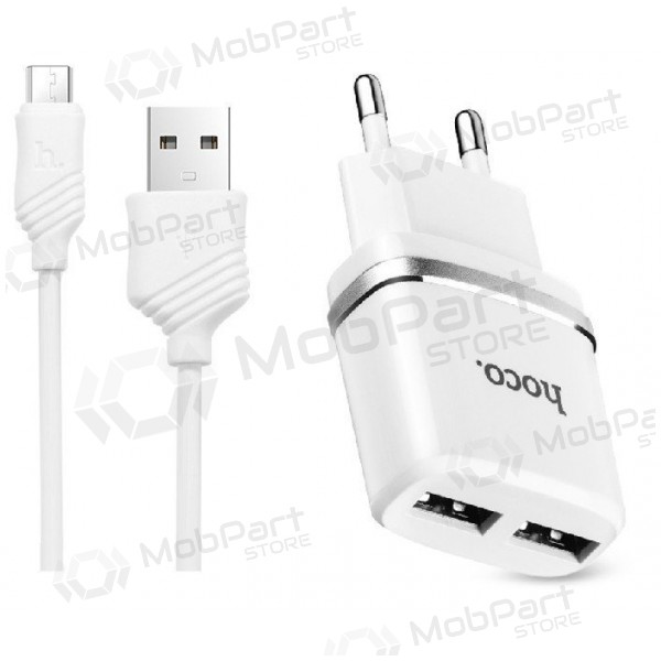 Cargador HOCO C12 Smart Dual USB + microUSB cable (2.4A) (blanco)