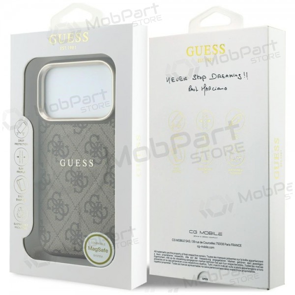 Funda para Apple iPhone 18 Pro Max - Guess PU Leather 4G Gold Frame Embossed MagSafe (marrón)