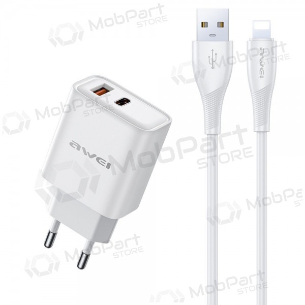 Cargador de teléfono Awei PD81L-EU 22.5 W USB-C + USB-A con cable Lightning 1 m blanco