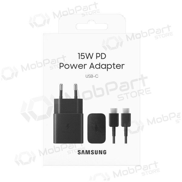 Cargador original Samsung EP-T1510XBEGEU 15W + cable Type-C 1m en el paquete negro
