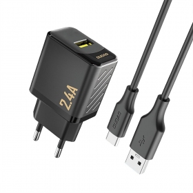 Cargador de teléfono Dudao A23T 12 W USB-A con cable USB-C 1 m negro