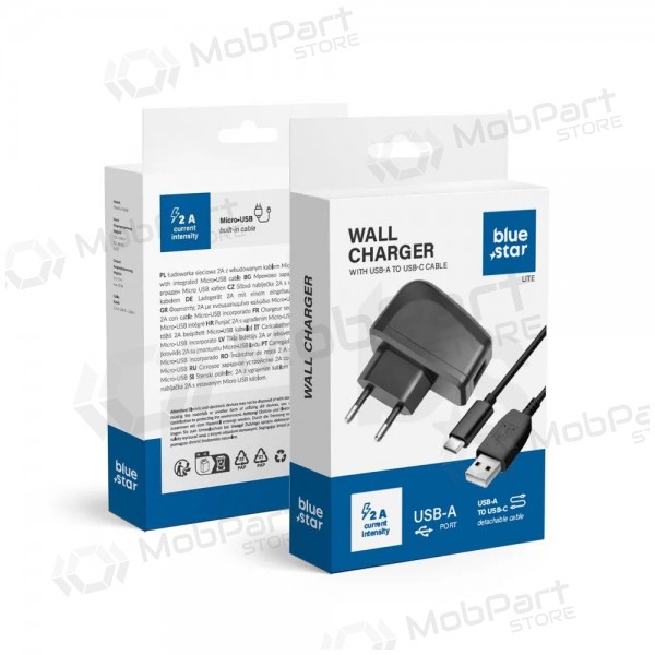 Cargador de teléfono Blue Star TFK-TC-1095B 10 W USB-A con cable USB-A a USB-C negro