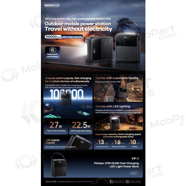 Batería externa Power Bank Remax FP-1 22.5W 100000mAh negro