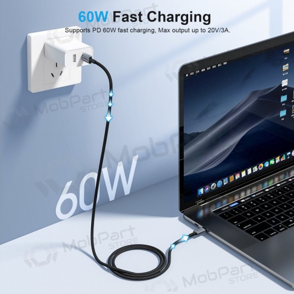 USB cable Choetech XCC-1015 USB-C to USB-C PD60W 2.0m negro