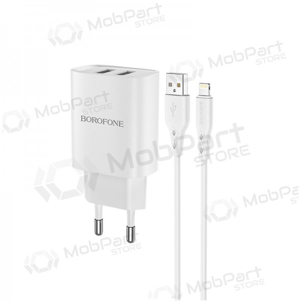 Cargador Borofone BN2 2xUSB 2.1A + Lightning (blanco)