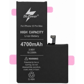 Batería para Apple iPhone 15 Pro Max, Di-Power 4700 mAh (capacidad aumentada)