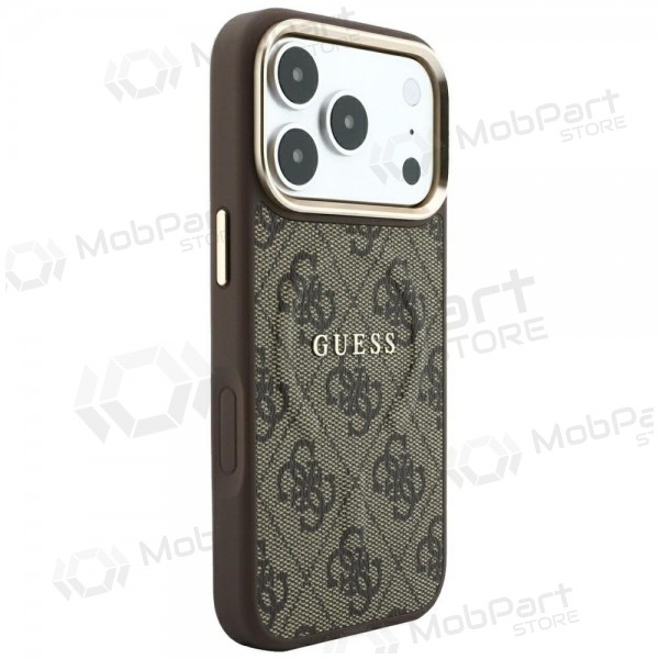 Funda para Apple iPhone 18 Pro Max - Guess PU Leather 4G Gold Frame Embossed MagSafe (marrón)