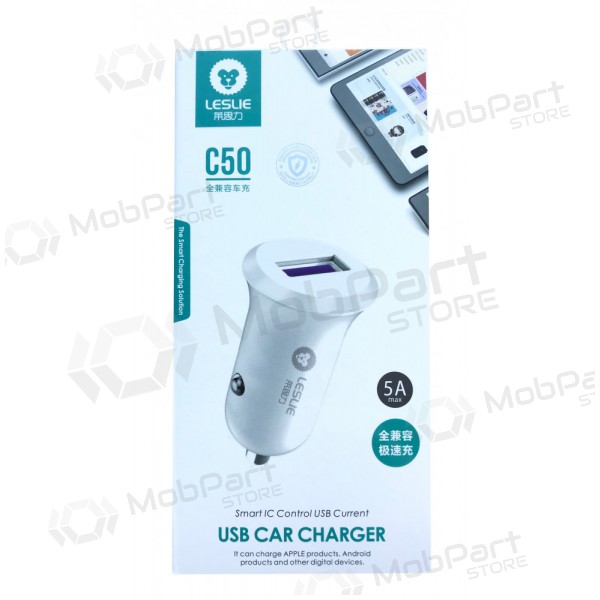 Cargador automobilinis Leslie C50 USB 5A (blanco)