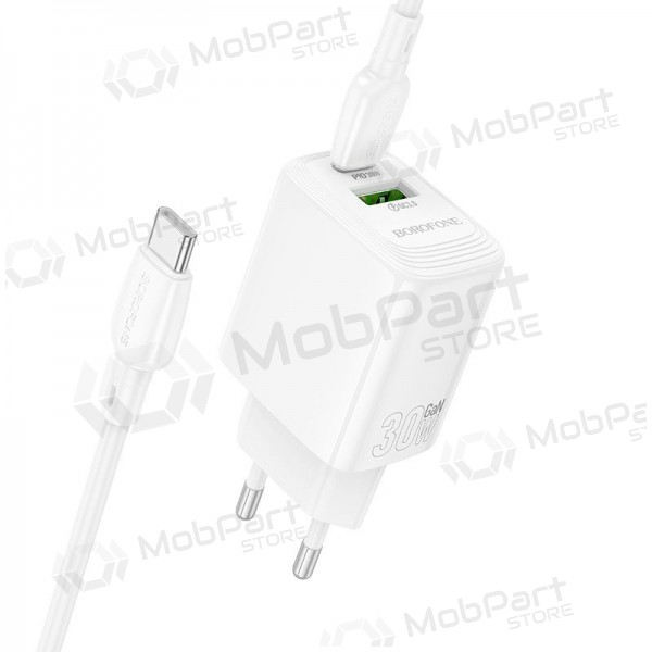 Cargador de teléfono Borofone BN29 30 W USB-C + USB-A con cable USB-C de 1 m blanco
