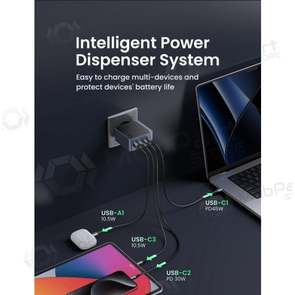 Cargador de red Ugreen X565 100 W GaN 3x USB-C + USB-A gris