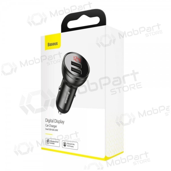 Cargador de coche para teléfono Baseus Digital Display CCBX-0G 24 W 2x USB-A negro