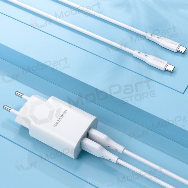 Cargador Borofone BN2 2xUSB 2.1A + USB Type-C (blanco)