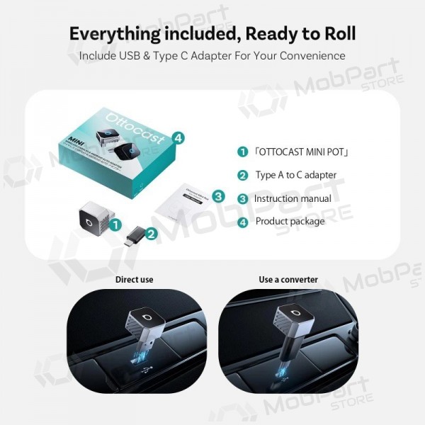 Adaptador inalámbrico CarPlay / Android Auto Ottocast Mini Cube CP88-T3 negro