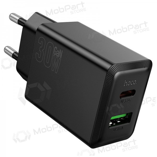 Cargador de teléfono Hoco N71 30 W GaN USB-C + USB-A negro