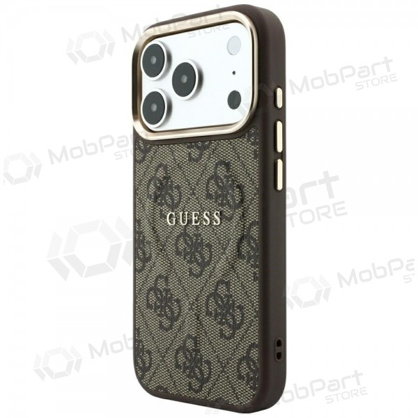 Funda para Apple iPhone 18 Pro Max - Guess PU Leather 4G Gold Frame Embossed MagSafe (marrón)